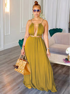 2025 Women's Dress Summer Holiday Solid Long Dresses Sexy Drawstring Lace Up Sleeveless Vestidos Para Mujer Club Party Outfits