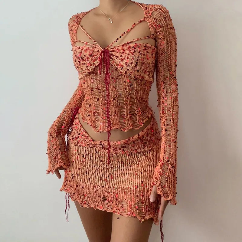 Sequined Knitted 3-Piece Set