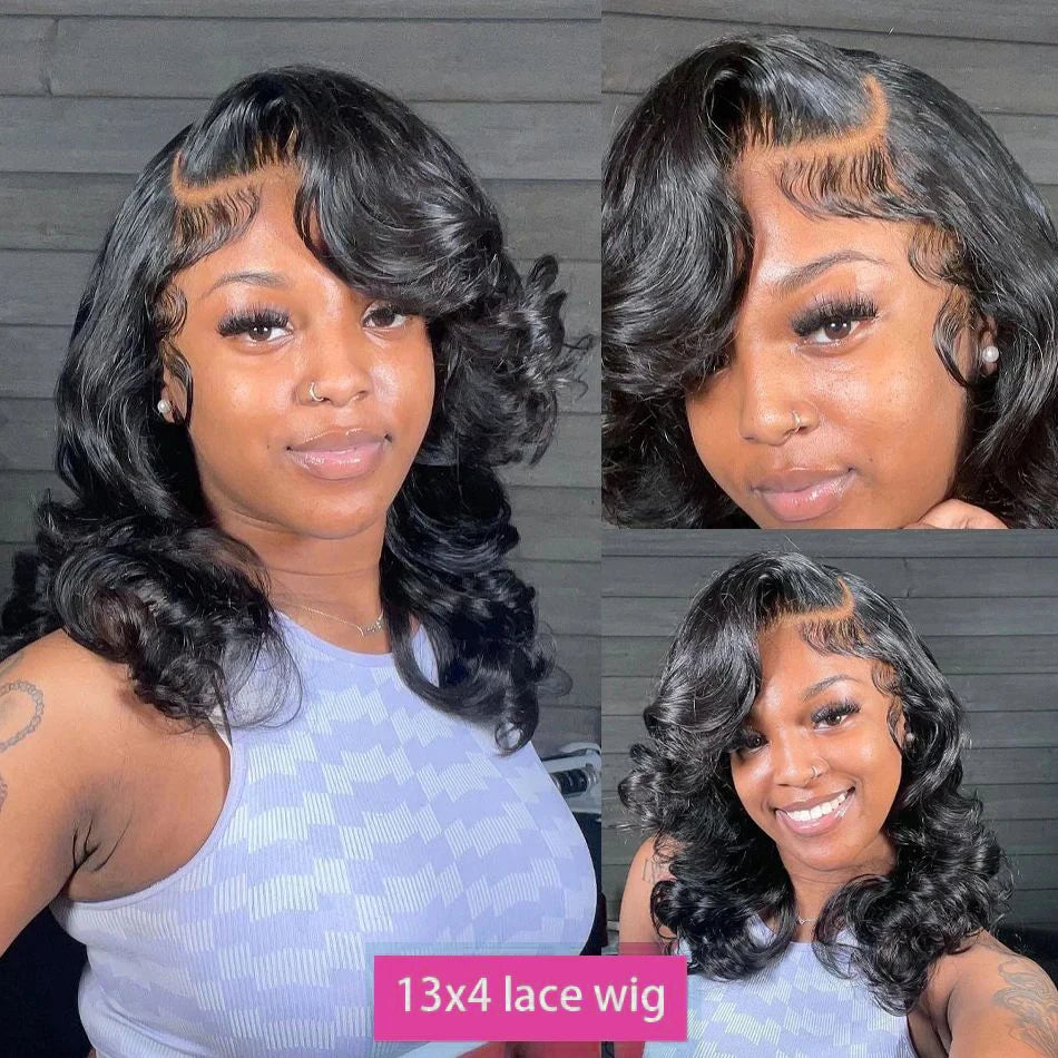 Brazilian 200% Short Bob Wig 13x4 Transparent Lace Frontal Body Wave 4x4 Lace Closure Natural Human Hair Wavys Bob Wig For Women