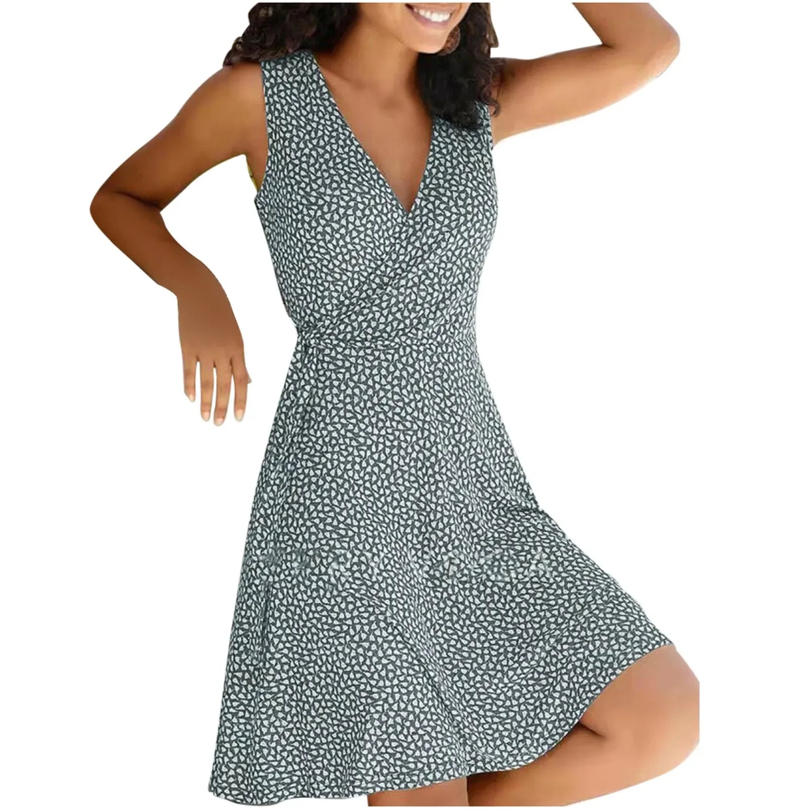 Dresses for Women 2025 Casual Plus Size Women's Floral Wrap V Neck Midi Dress A Line Swing Cap Sleeve Midi Vestidos De Fiesta