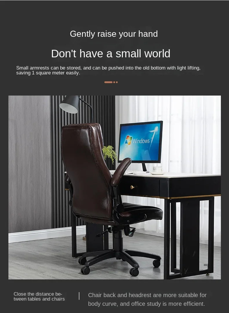 Genuine Leather Boss Chair, Office Chair, Comfortable for Long Periods of Sitting, Can Lie Down for Nap, Computer Swivel Chai