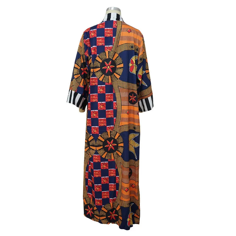 African Dresses for Women African Ethnic Print Loose Long Trench Coat Streetwear Dashiki African Clothes Cardigan African Kimono