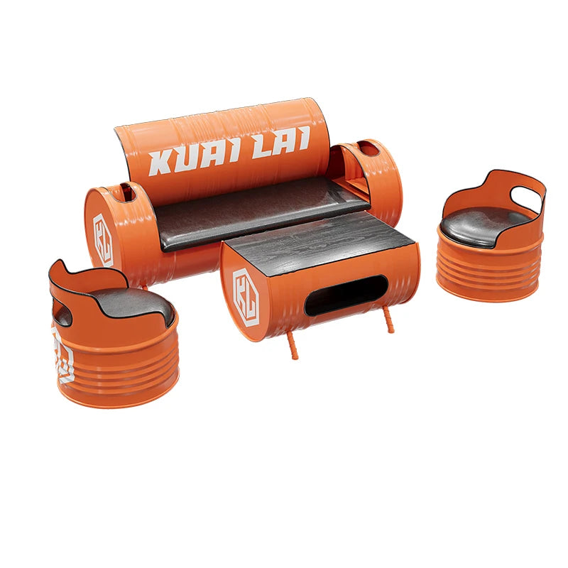 Industrial style sofa coffee table combination Internet celebrity creative bar clear bar milk tea shop table and chair oil drum