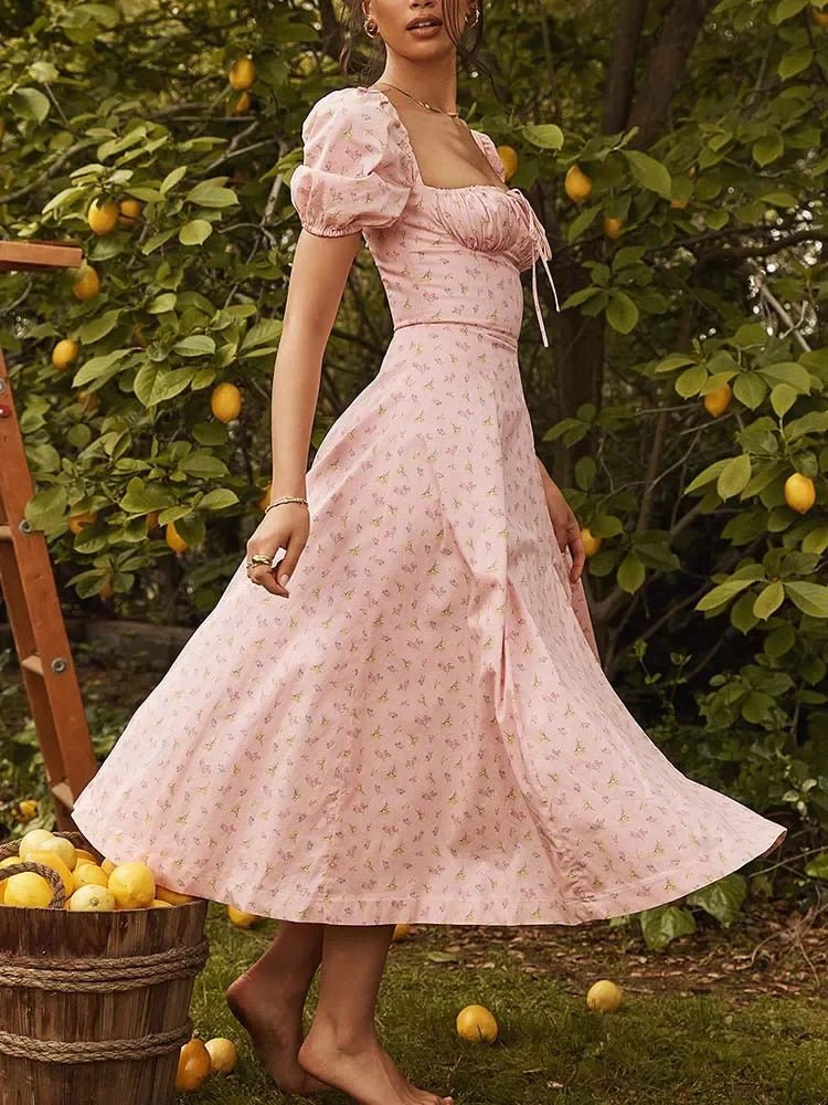 2025 New Fashion Women Floral Print Elegant A Line Long Dresses Casual Spring Summer Chic Party Maxi Dress  Robe Femme