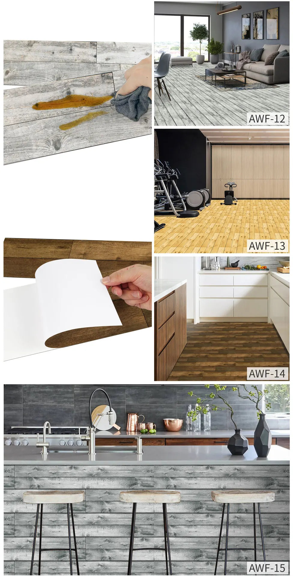 5pcs Wood Grain Floor Stickers Modern Style PVC Wall Sticker Waterproof Self-adhesive for Living room Kitchen Home Floor Decor