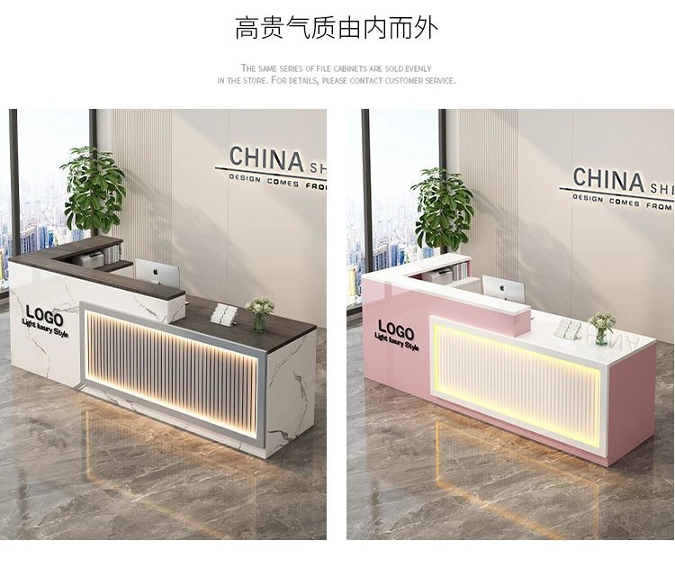 Luxury Simple Reception Desk Logo Salon Decorations Modern Reception Desk Office Beauty Mostrador Recepción Commercial Furniture