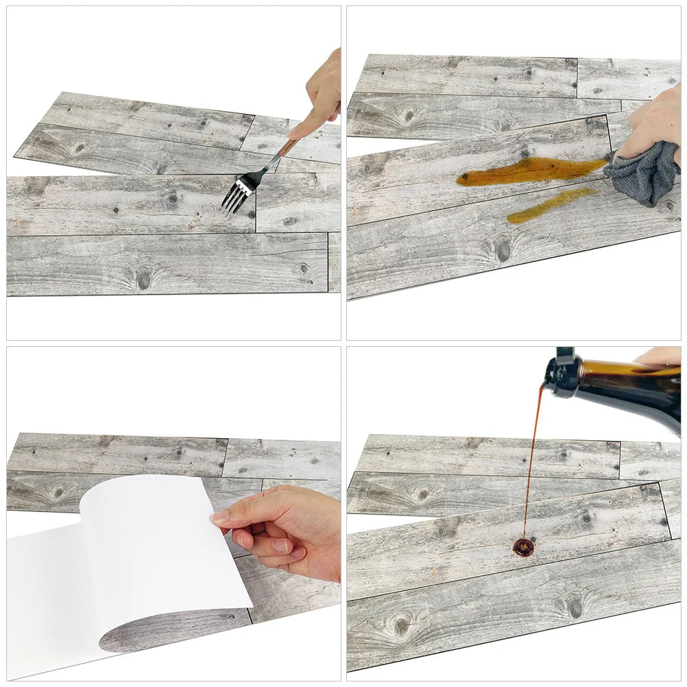 5Pcs Wood Grain Floor Sticker Peel and Stick PVC Self Adhesive Floor Planks for Home Bedroom Living Room Decor Easy to Cut