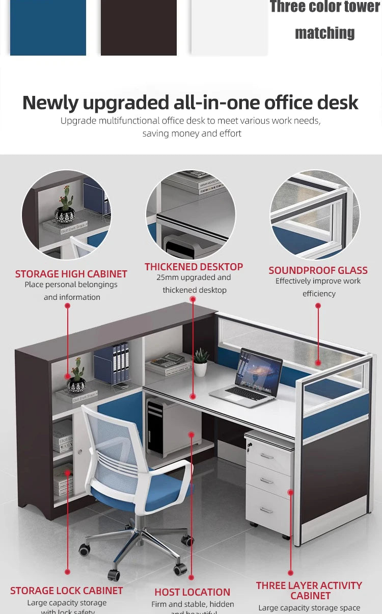 Modern Design Office Furniture Single-seat Employee Workstations Wooden Computer Desks and Office Desks with Storage Cabinets