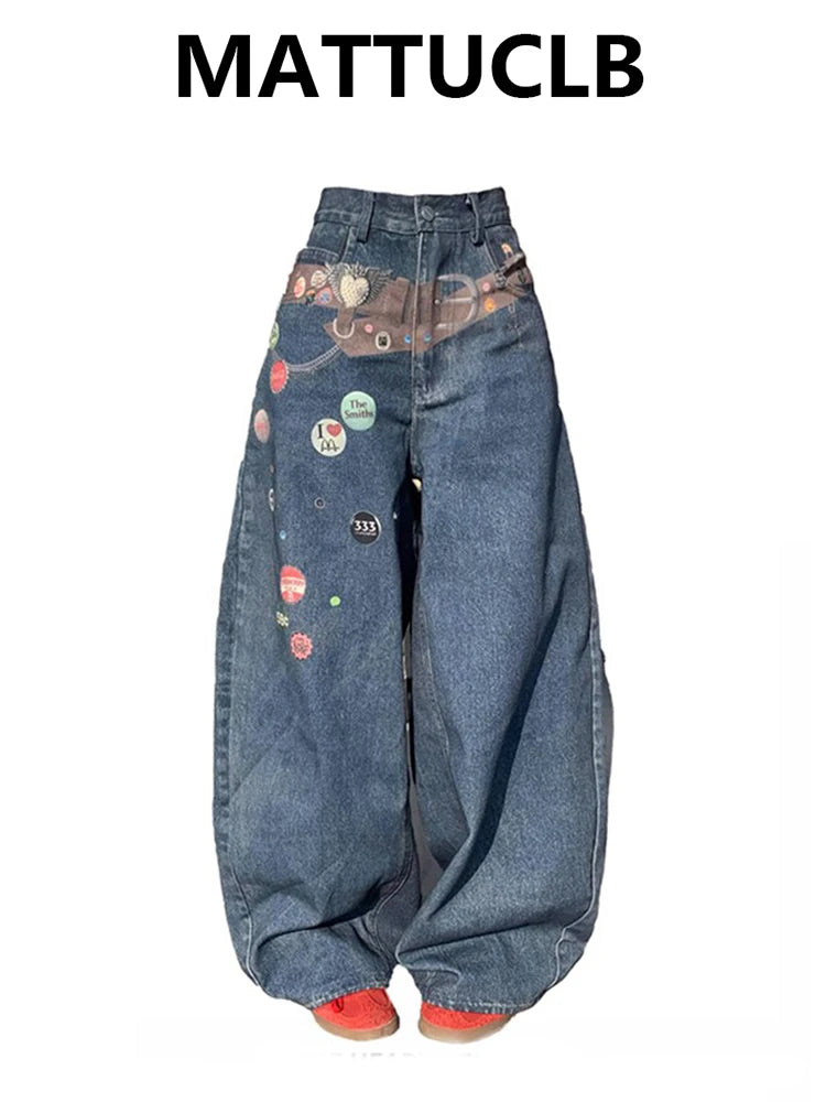 Y2K Japanese Print Baggy Jeans