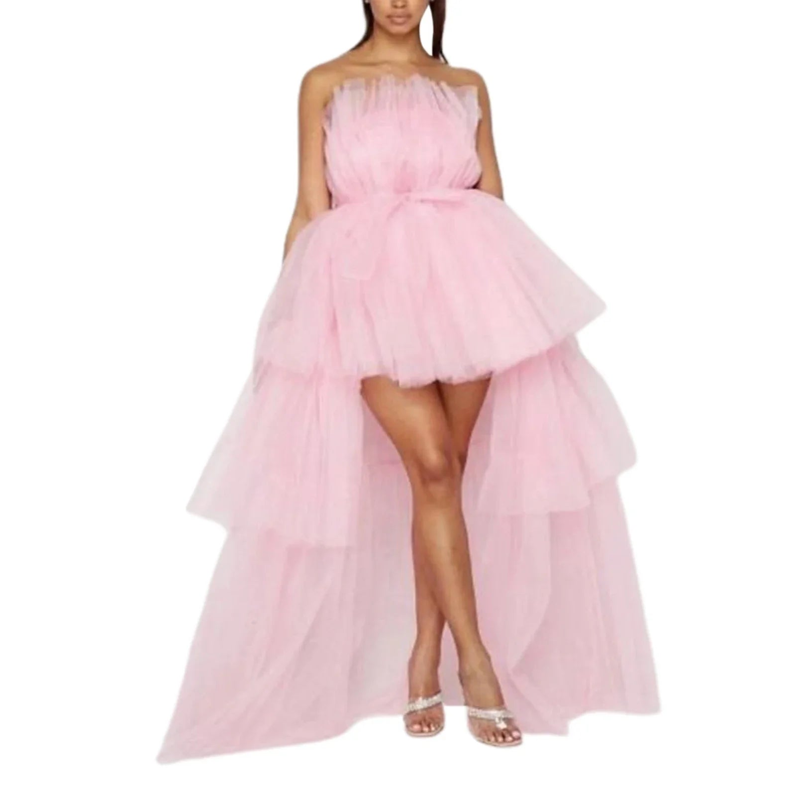 Strapless Mesh & Tulle Gown