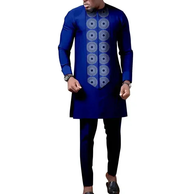 African Dresses for Women Match Bazin Lover Couple Clothes Print Mermaid Evening Dresses Men Outfits Shirt and Pant Sets Wedding