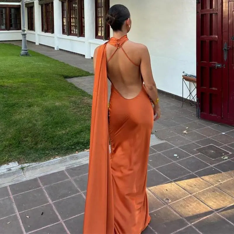 Satin Halter Backless Dress