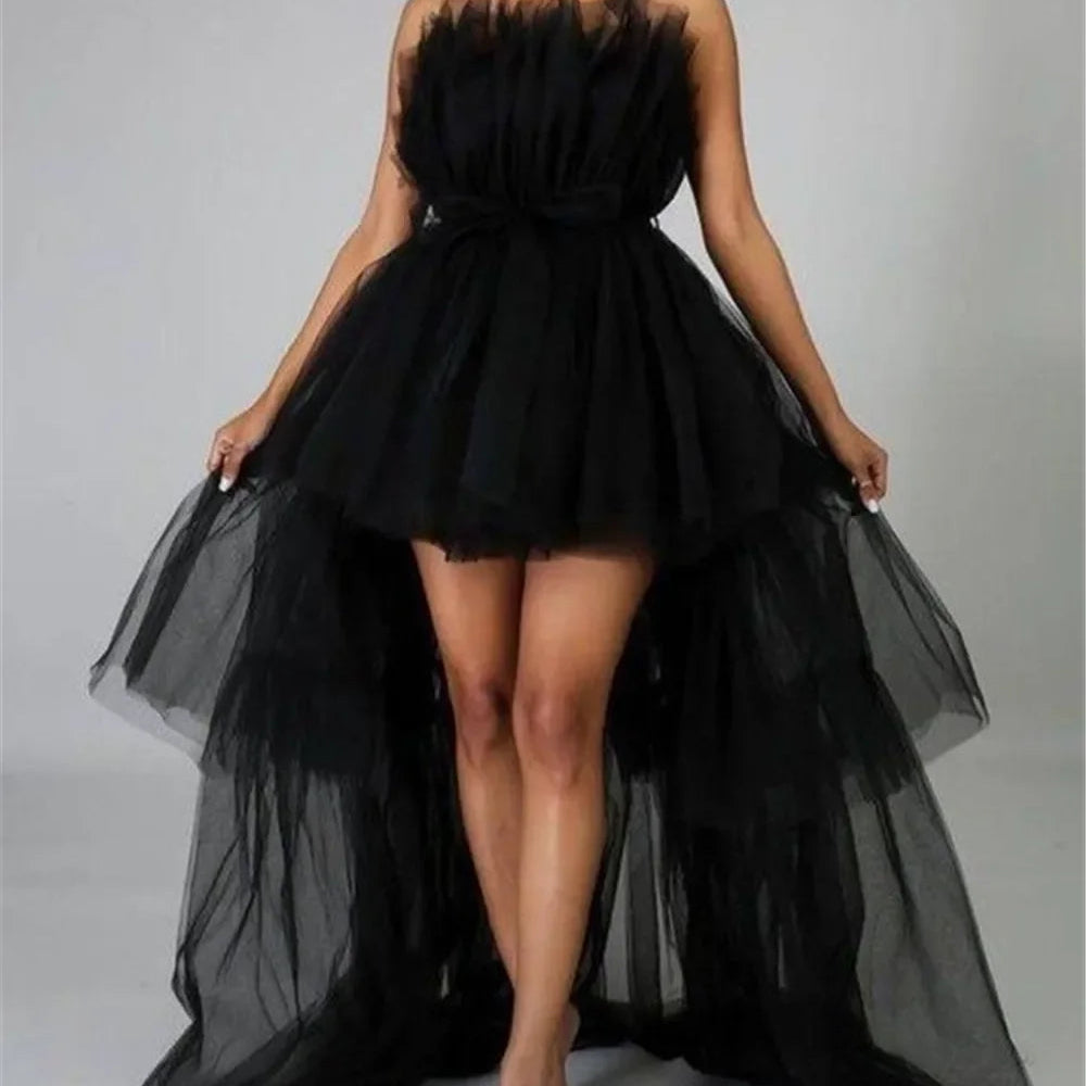Strapless Mesh & Tulle Gown