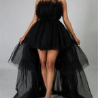 Strapless Mesh & Tulle Gown