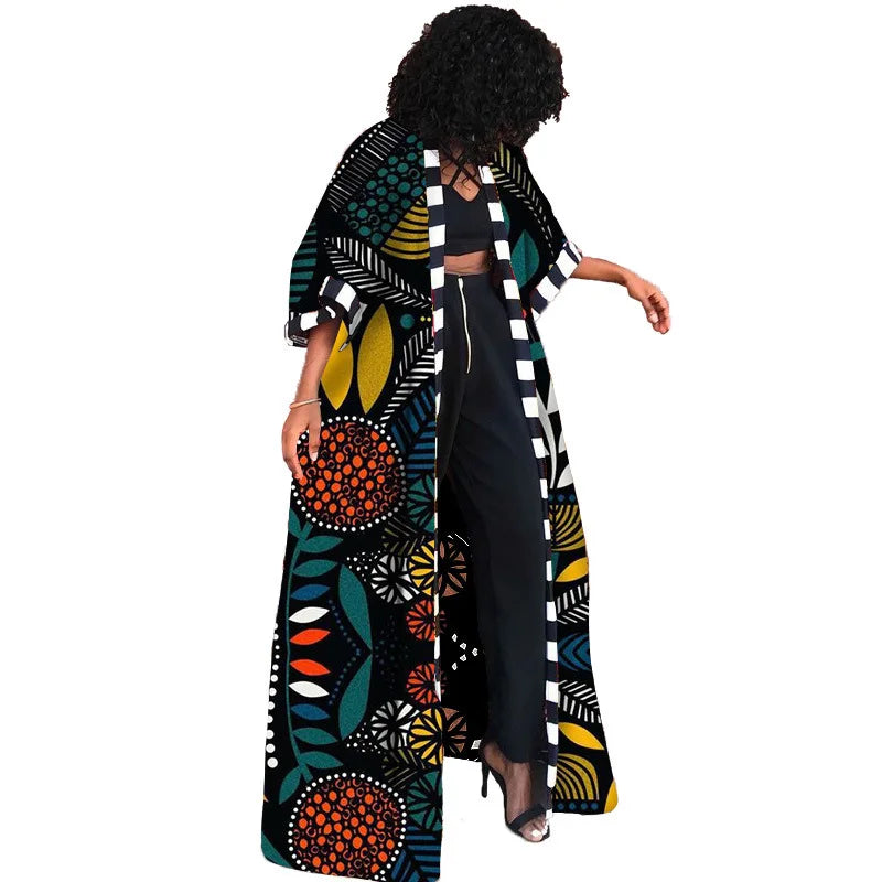 African Dresses for Women African Ethnic Print Loose Long Trench Coat Streetwear Dashiki African Clothes Cardigan African Kimono