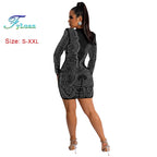 2025 Luxury Smart Evening Dress Women Deep V Neck Long Sleeve Tight Fitting Short Skirt Set With Diamonds Street Banquet Outfits