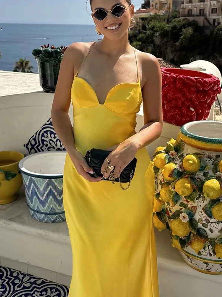 HH 2025 Summer Dress For Women Fashion New Backless Slim Zipper Dresses Woman Wild Female Evening Long Dress Vestidos