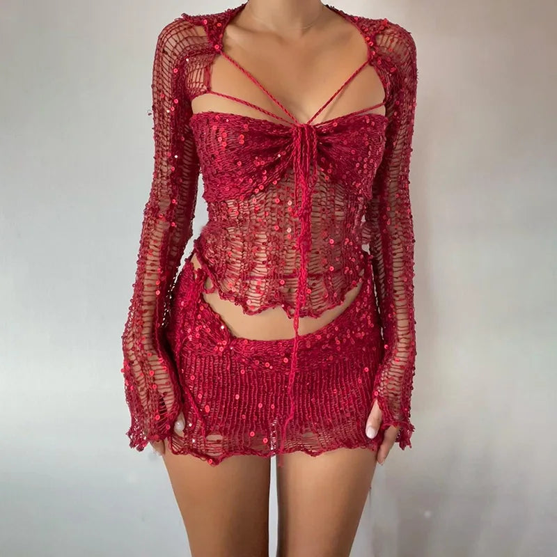 Sequined Knitted 3-Piece Set