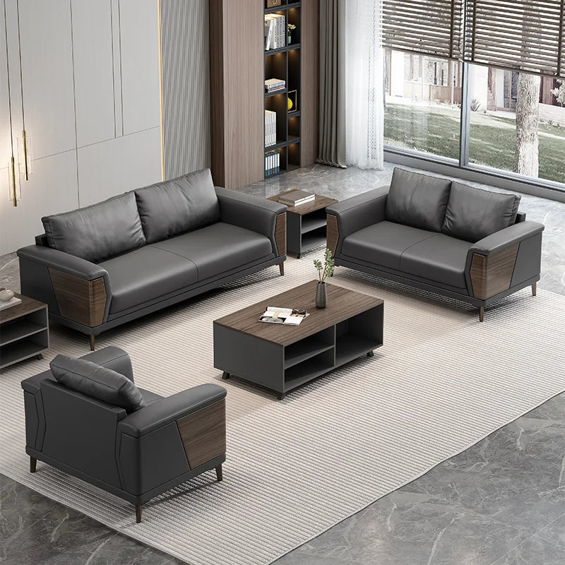 Office sofa coffee table combination simple president boss room office reception front desk reception leather