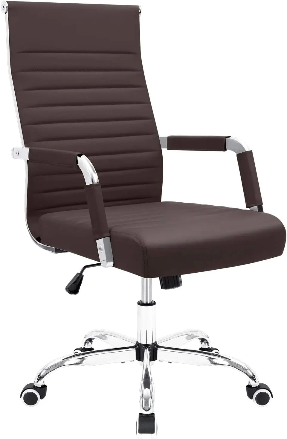 Ribbed Office Desk Chair Mid-Back PU Leather Executive Conference Task Chair Adjustable Swivel Chair with Arms