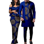 African Dresses for Women Match Bazin Lover Couple Clothes Print Mermaid Evening Dresses Men Outfits Shirt and Pant Sets Wedding