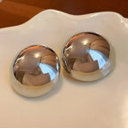 Semi-Round Metal Stud Earrings