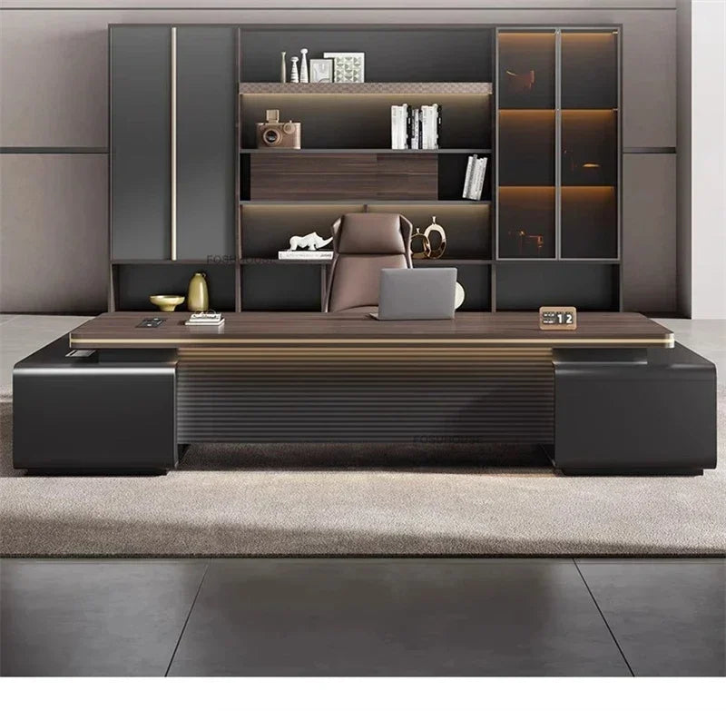 Modern Wooden Boss Office Desks Light Luxury Office Furniture Design with Storage Cabinet Study Desk Commercial President Desk
