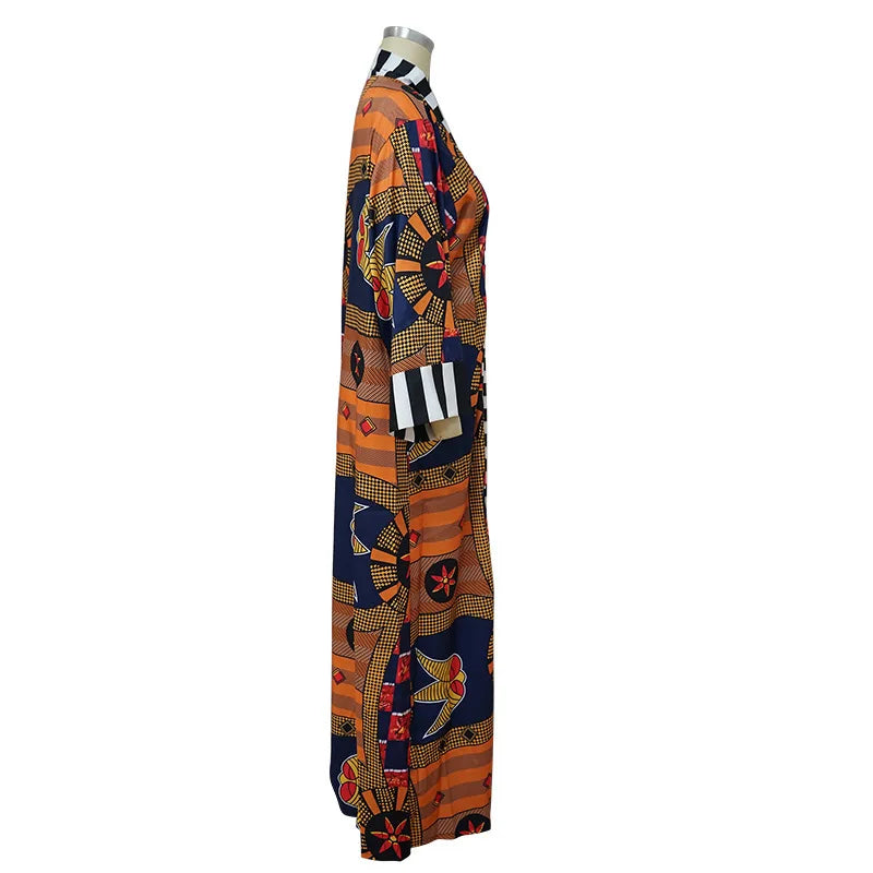 African Dresses for Women African Ethnic Print Loose Long Trench Coat Streetwear Dashiki African Clothes Cardigan African Kimono