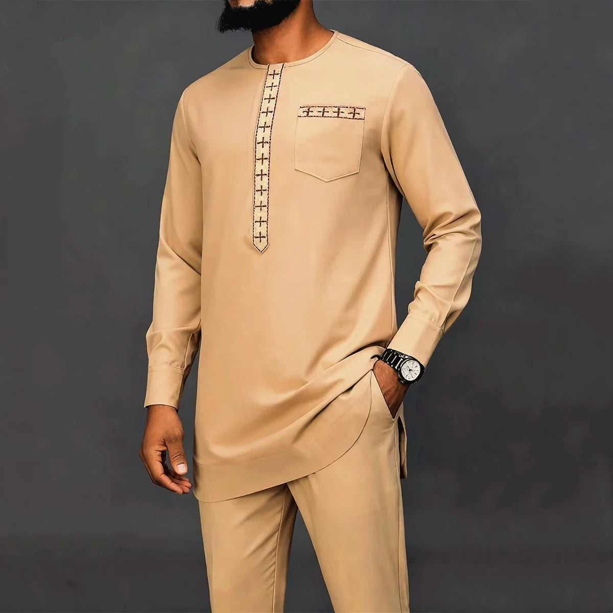 2024Kaftan Elegant African Men's suit Two-piece Agbada dress Wedding jacket and trousers Wedding suit African ethnic style