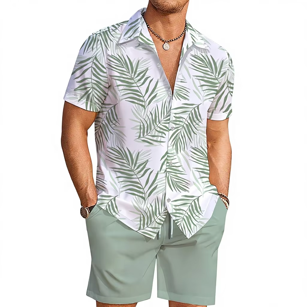 Men's 100% Cotton Beach Shirt and Shorts Set
