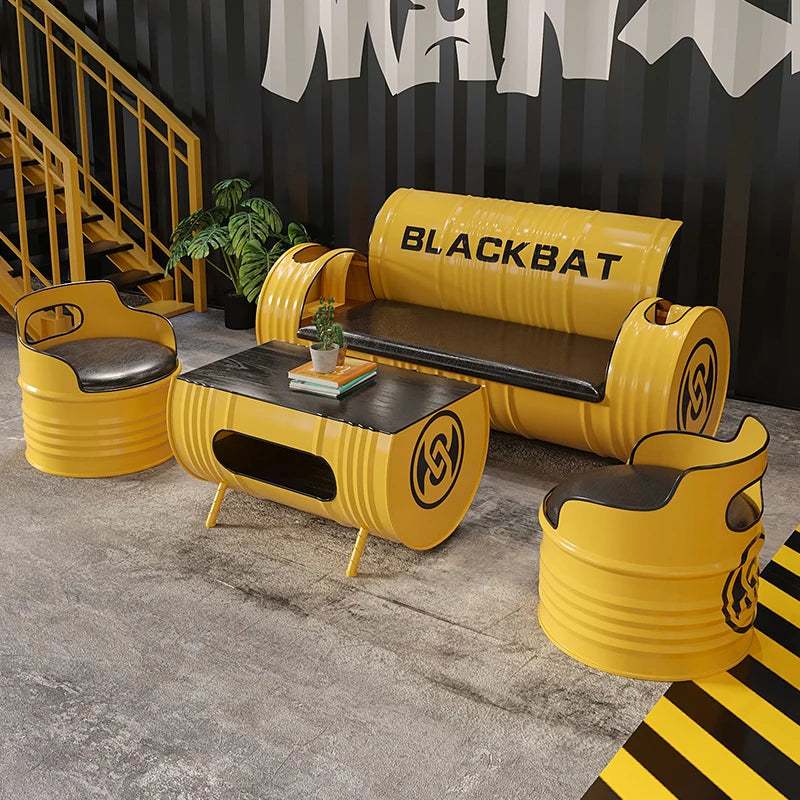 Industrial style sofa coffee table combination Internet celebrity creative bar clear bar milk tea shop table and chair oil drum