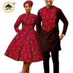 African Print Dresses for Women with Headwrap Matching Couple Outfits Men Patchwork Shirt and Pants Sets Africa Clothing Y22C075