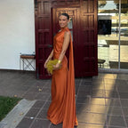 Satin Halter Backless Dress