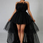Strapless Mesh & Tulle Gown