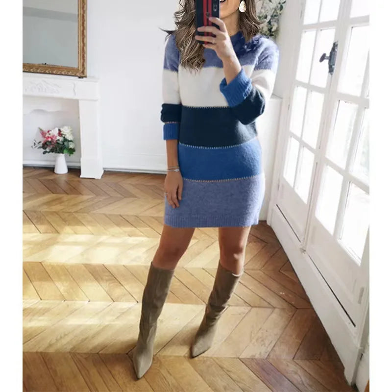 2025 Autumn Long Vestidos Para Mujer Dresses 2025 Woman Roupas Feminina Casual Simple Style Solid Color Splicing Winter Clothes