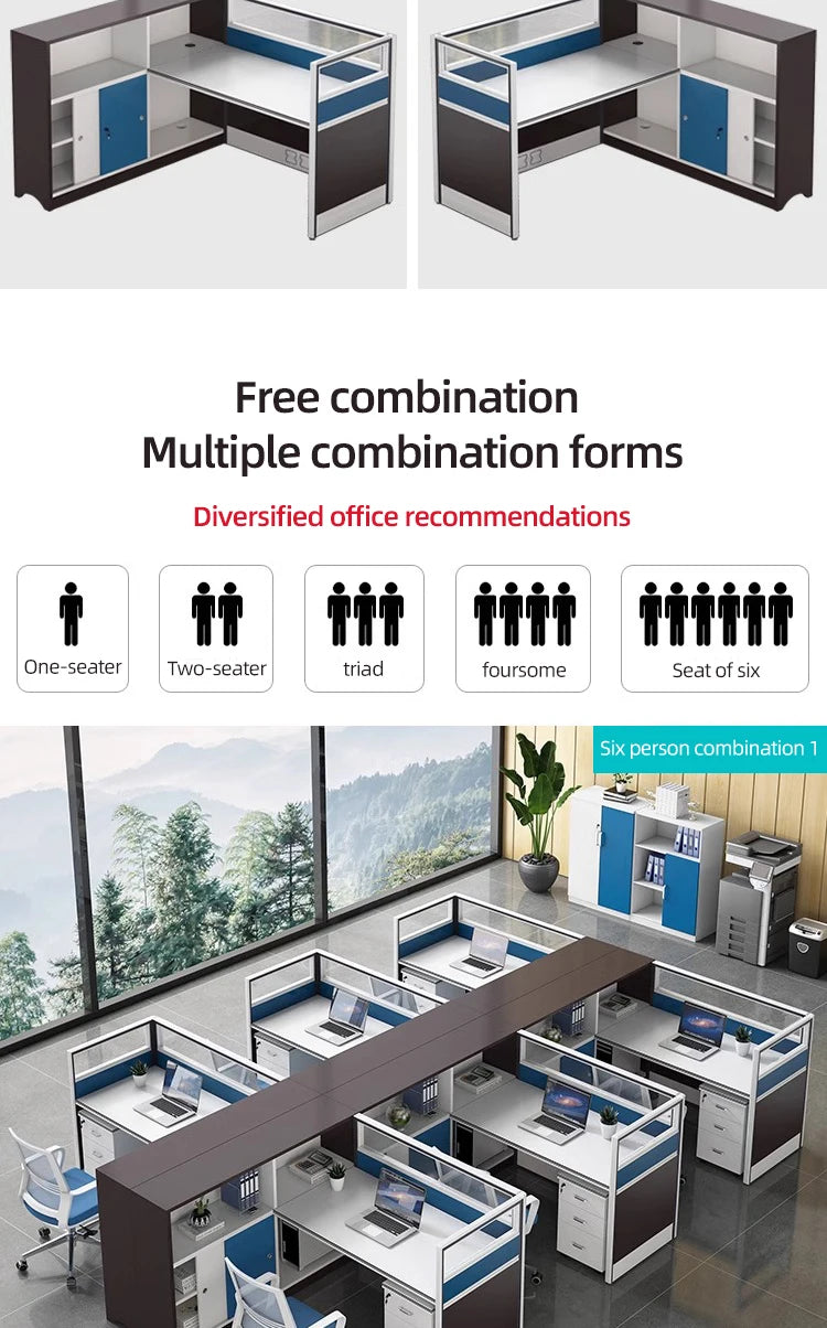 Modern Design Office Furniture Single-seat Employee Workstations Wooden Computer Desks and Office Desks with Storage Cabinets