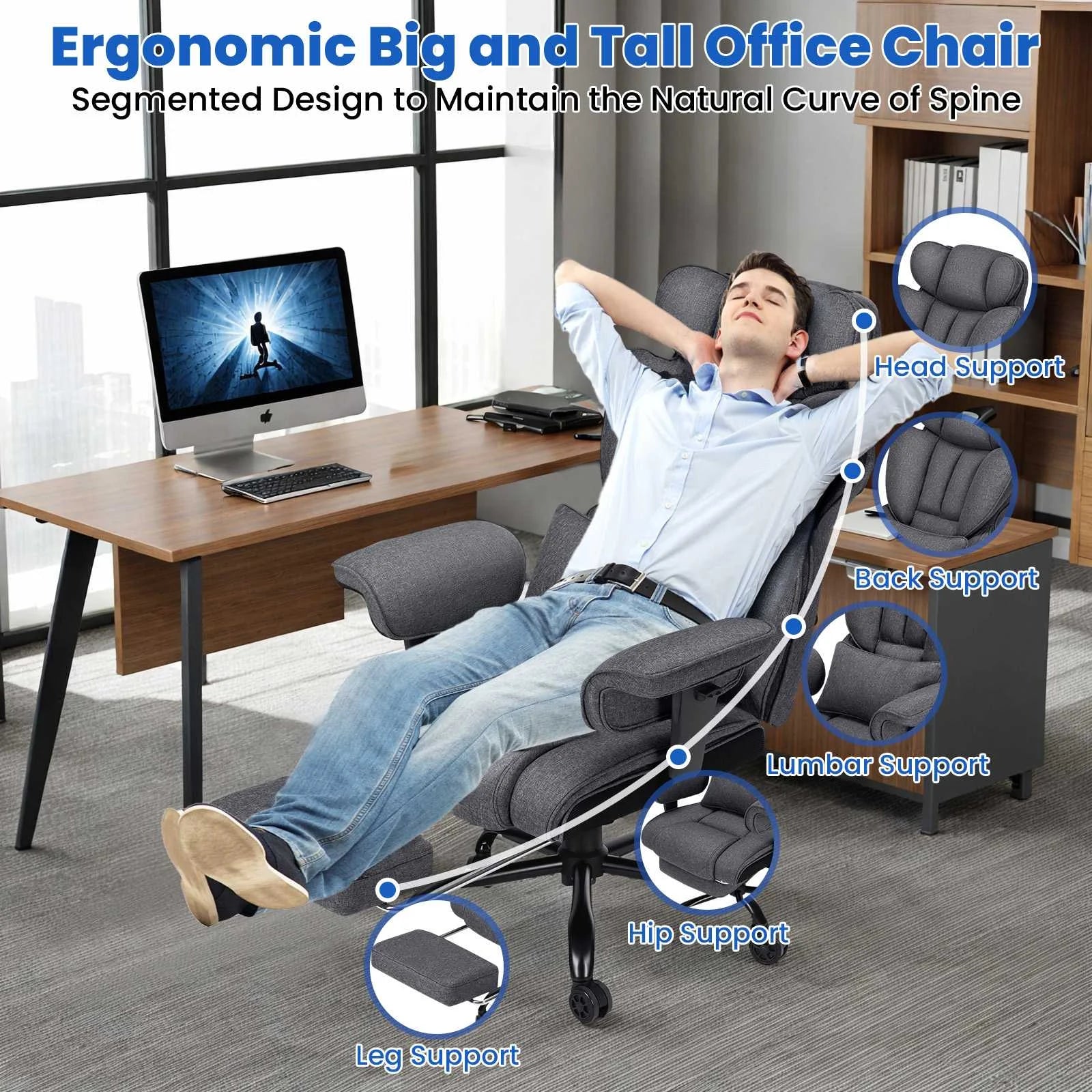 Big and Tall High Back Executive Task Chair Linen Fabric Breathable Keeping you cool Home Office Chairs