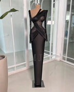 Black Dubai Evening Dresses Elegant Long Sleeves Beads Pleats Formal Prom Birthday Party Gowns Special Occasions Customized