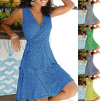 Dresses for Women 2025 Casual Plus Size Women's Floral Wrap V Neck Midi Dress A Line Swing Cap Sleeve Midi Vestidos De Fiesta