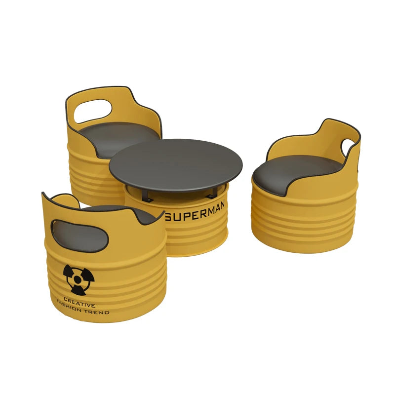 Industrial style sofa coffee table combination Internet celebrity creative bar clear bar milk tea shop table and chair oil drum