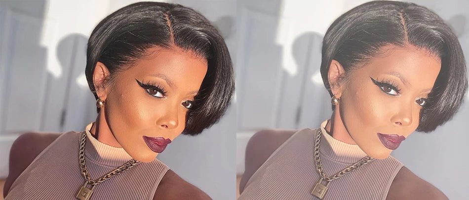 Pixie Cut 13x4 Transparent Lace Front Wigs Human Hair Wig For Women Short Straight Lace Frontal Wig 180% Daily Party Mother Gift