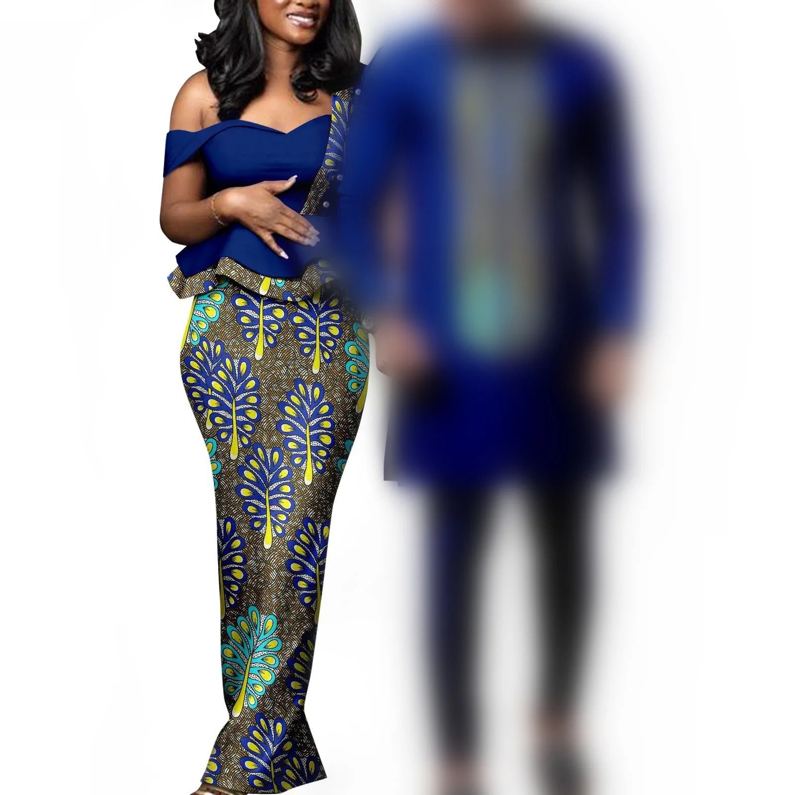 African Dresses for Women Match Bazin Lover Couple Clothes Print Mermaid Evening Dresses Men Outfits Shirt and Pant Sets Wedding