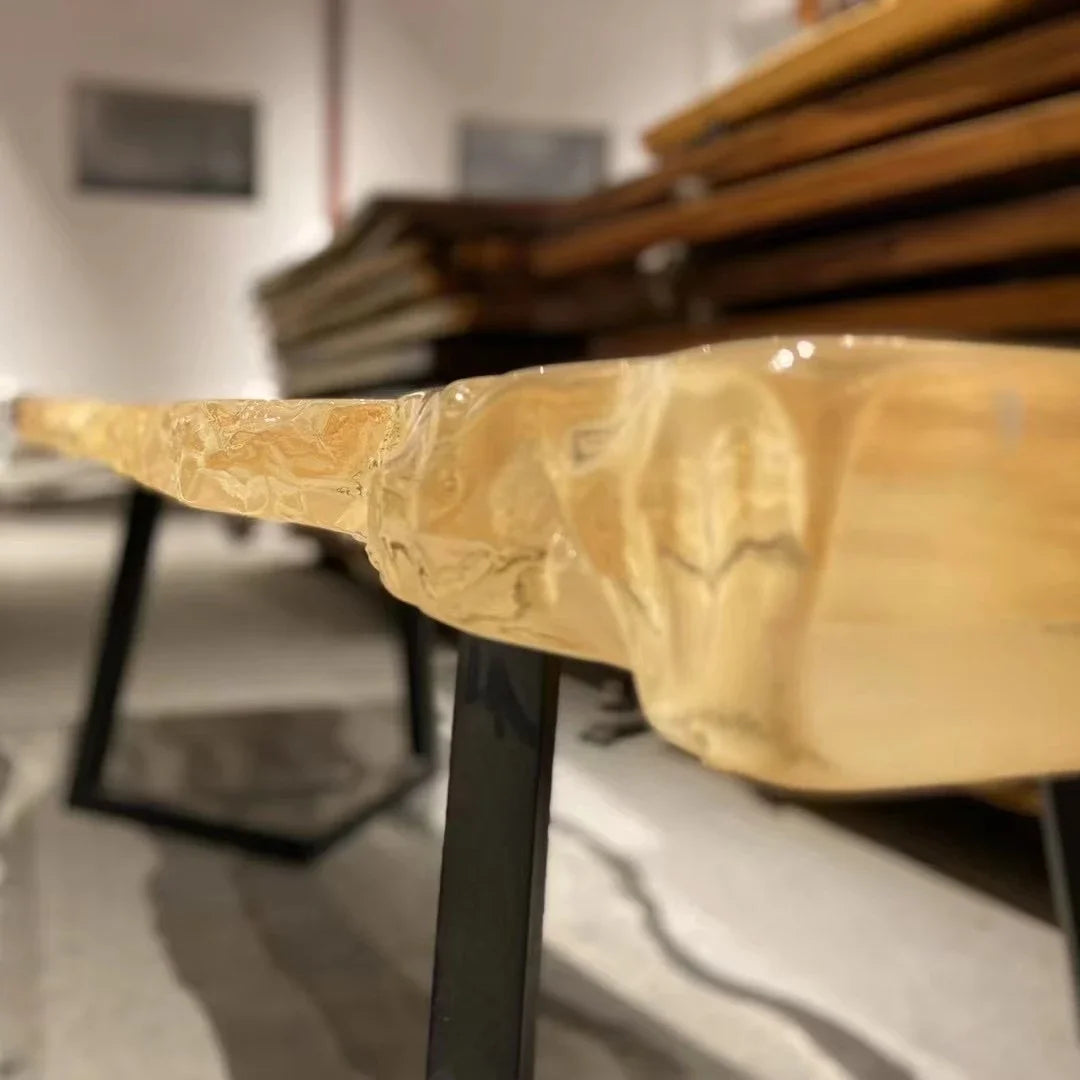 Luxury design most popular solid wood walnut Qinghe transparent epoxy wood resin table