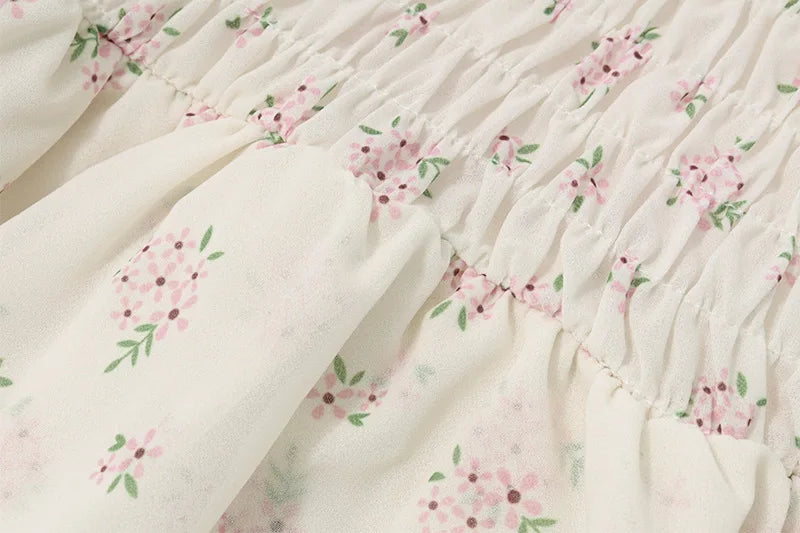 2025 Women's Dress - Sweet Style Sexy V-Neck A-Line Skirt with Waistline and Flowery Cake - Pure Erotic Girl's Dress