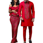 African Dresses for Women Match Bazin Lover Couple Clothes Print Mermaid Evening Dresses Men Outfits Shirt and Pant Sets Wedding