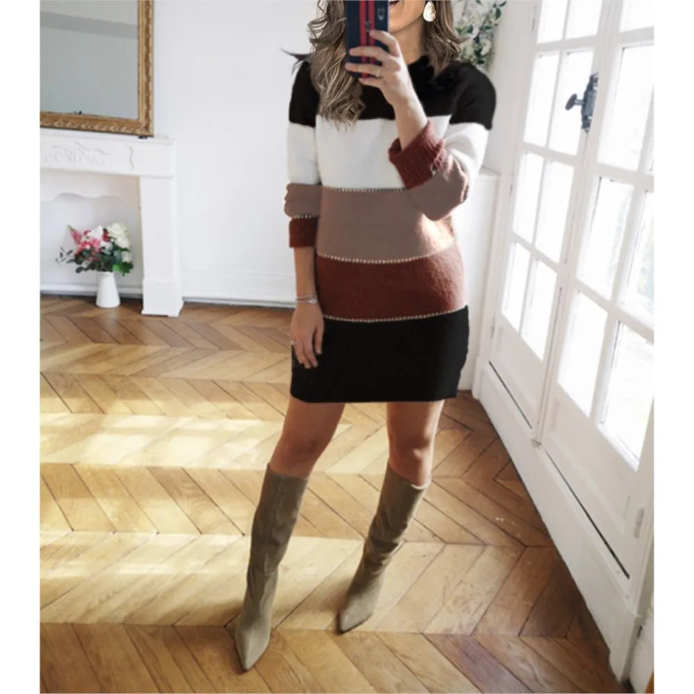 2025 Autumn Long Vestidos Para Mujer Dresses 2025 Woman Roupas Feminina Casual Simple Style Solid Color Splicing Winter Clothes