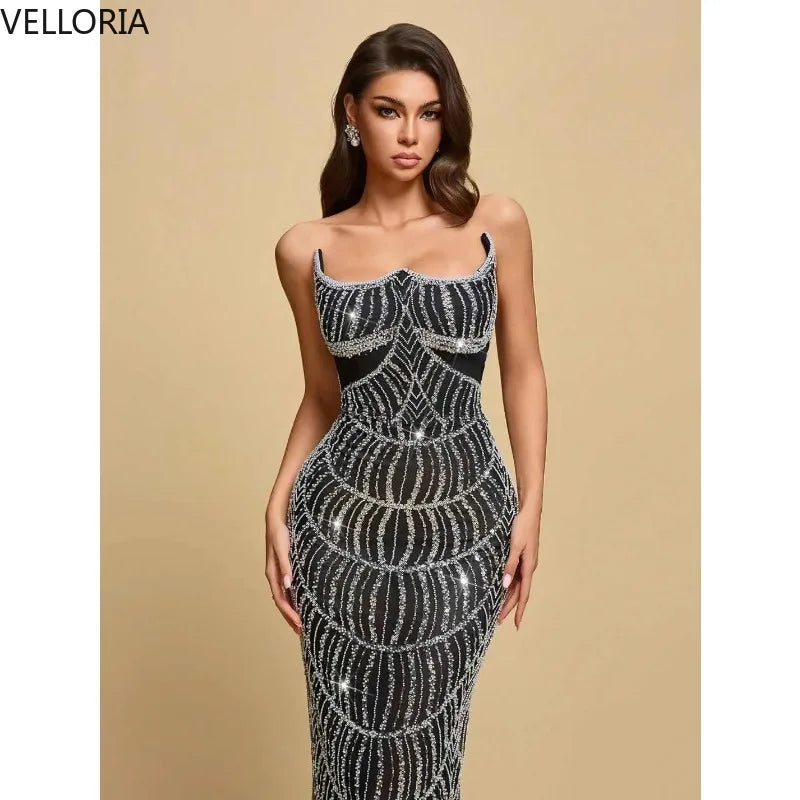 Black Prom Dress Silver Geometric Sequin Mermaid Evening Gown 2025 Structured Corset Vintage Great Gatsby Party Dress Customized