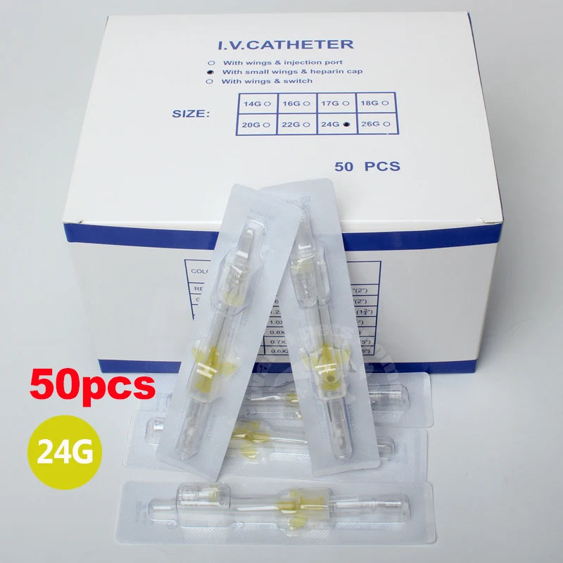 50pcs Sterile IV Cannula With Heparin Cap Disposable Butterfly IV Cannula Intravenous Injection Catheter Veterinary Consumables