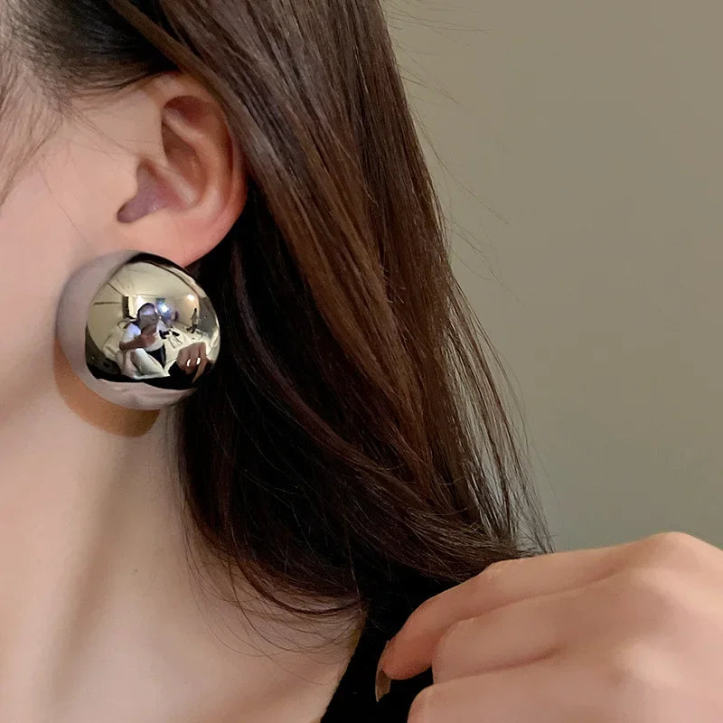 Semi-Round Metal Stud Earrings