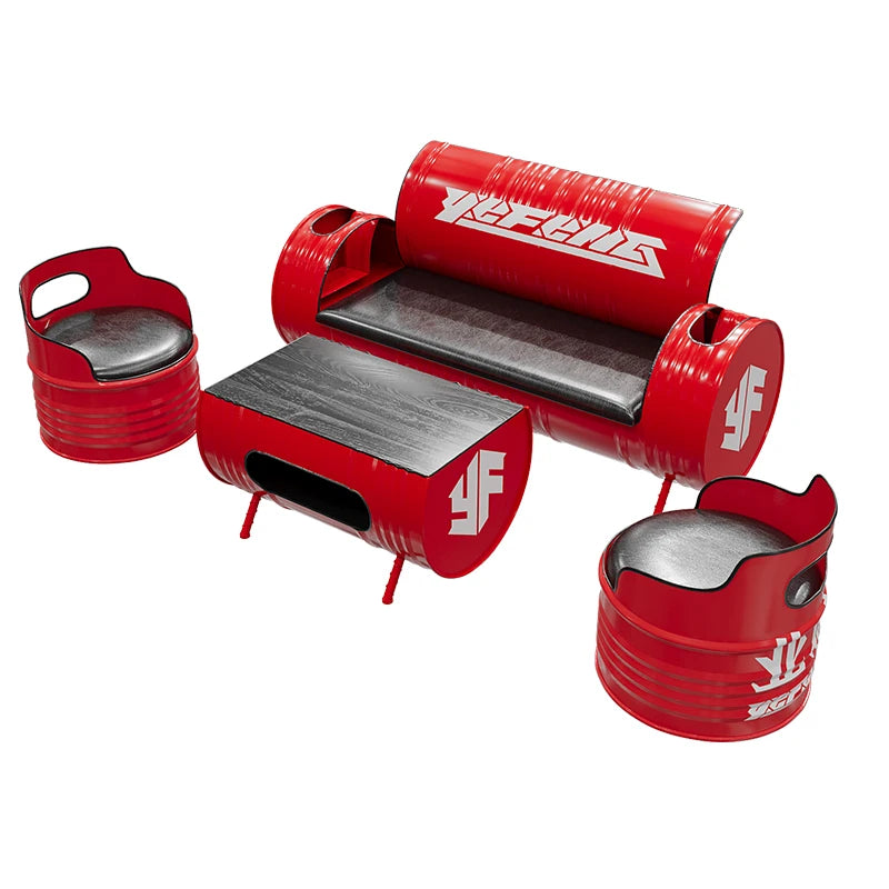 Industrial style sofa coffee table combination Internet celebrity creative bar clear bar milk tea shop table and chair oil drum